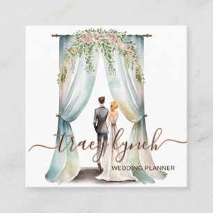 Tarjeta De Visita Cuadrada Planificador de Bodas Floral Elegante Acuarela
