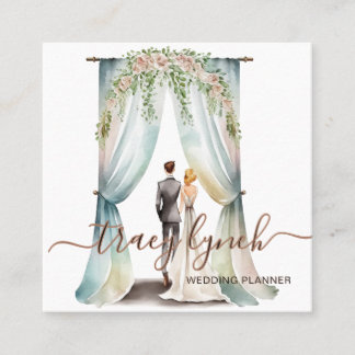 Tarjeta De Visita Cuadrada Planificador de Bodas Floral Elegante Acuarela