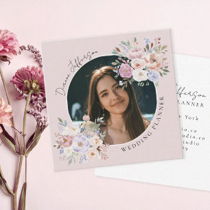 Tarjeta De Visita Cuadrada Planificador de Bodas Floral Rosa Personalizado co