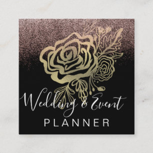 Tarjeta De Visita Cuadrada Planificador de Bodas y Eventos Rosa Dorado Falso 