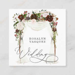 Tarjeta De Visita Cuadrada Planificador de casamiento rústico-floral anticuar