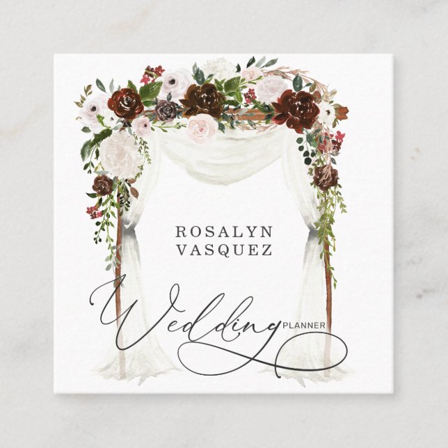Tarjeta De Visita Cuadrada Planificador de casamiento rústico-floral anticuar (Anverso)