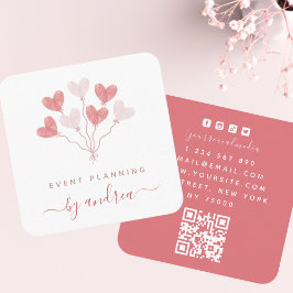 Tarjeta De Visita Cuadrada Planificador de Eventos de Globos de Corazón con C