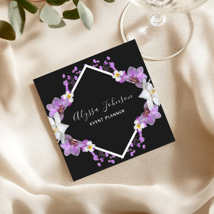 Tarjeta De Visita Cuadrada Planificador de eventos florales de marco de orquí