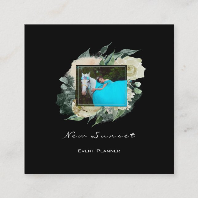 Tarjeta De Visita Cuadrada Planificador de eventos fotográficos Black White F (Anverso)