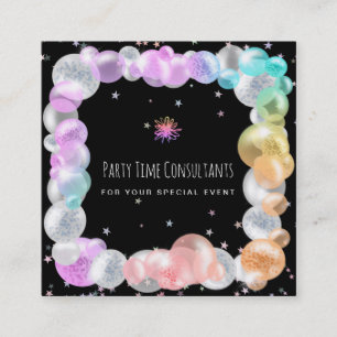 Tarjeta De Visita Cuadrada *~* Planificador de eventos Rainbow de globos fest