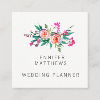 Tarjeta De Visita Cuadrada Planificador floral de la boda de la acuarela