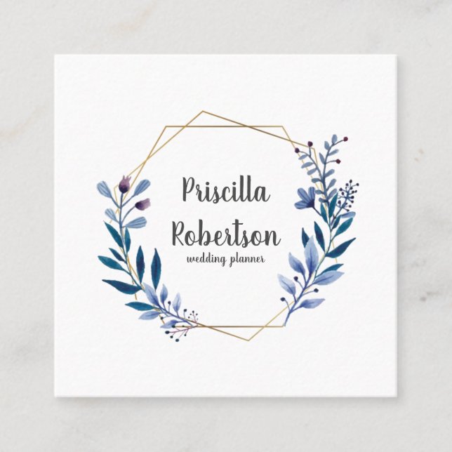 Tarjeta De Visita Cuadrada Planner de casamiento floral de acuarela geométric (Anverso)