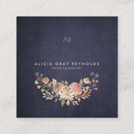 Tarjeta De Visita Cuadrada Planner de casamiento floral de monograma de marin