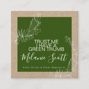 Tarjeta De Visita Cuadrada Planta botánica de jardín verde Kraft