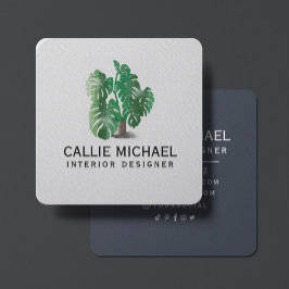 Tarjeta De Visita Cuadrada Planta verde acuarela