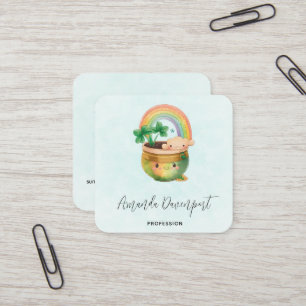 Tarjeta De Visita Cuadrada Plantador caprichoso con arcoiris y trébol