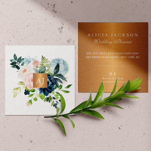 Tarjeta De Visita Cuadrada Plantador de bodas de cobre metálico de color acuá