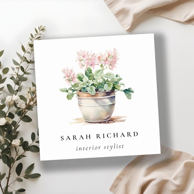 Tarjeta De Visita Cuadrada Plantas de la casa floral potentadas acuarela Botá (Subido por el creador)