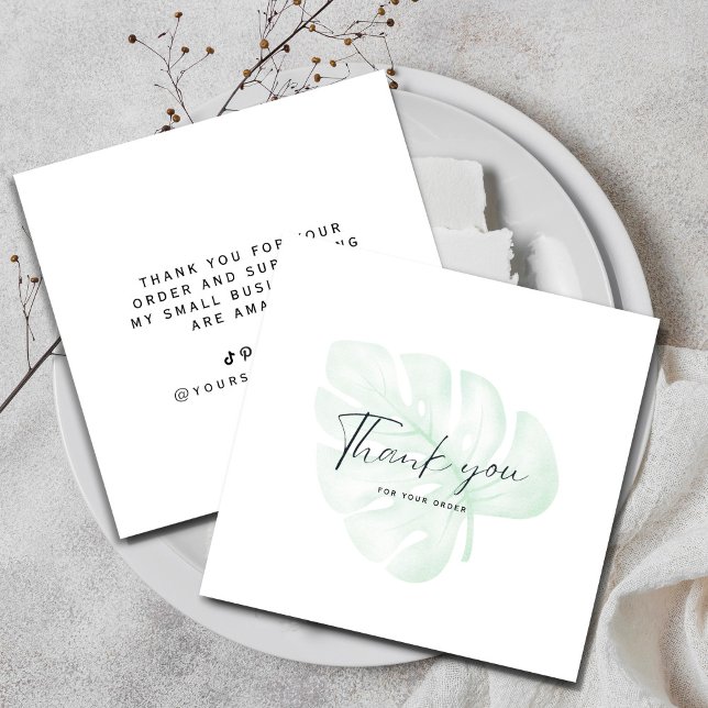 Tarjeta De Visita Cuadrada Plantas Verdes de Acuarela Gracias (#Professional Business Thank You Elegant Black and White Card. Send an extra special THANK YOU )