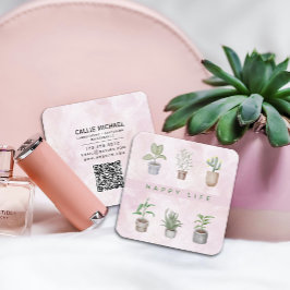 Tarjeta De Visita Cuadrada Plantas verdes de la vida feliz