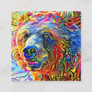 Tarjeta De Visita Cuadrada Plantilla artística de retrato de oso marrón vivo 