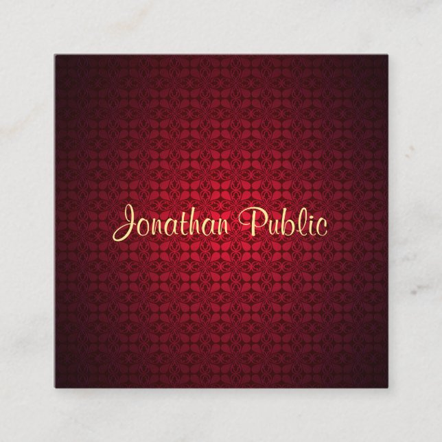 Tarjeta De Visita Cuadrada Plantilla de Damasco Elegante de Script de caligra (Anverso)