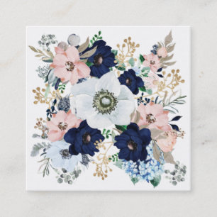 Tarjeta De Visita Cuadrada Plantilla de diseño elegante de Rosa floral azul