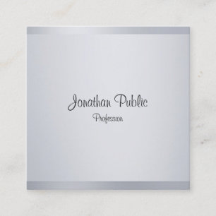 Tarjeta De Visita Cuadrada Plantilla de guión de caligrafía elegante plateado