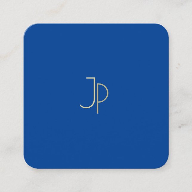 Tarjeta De Visita Cuadrada Plantilla de Monograma Moderno Deep Blue de moda (Anverso)