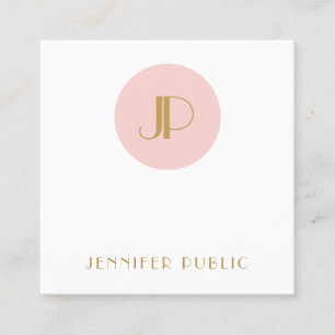 Tarjeta De Visita Cuadrada Plantilla de Monograma Moderno Elegante Rosa Beige