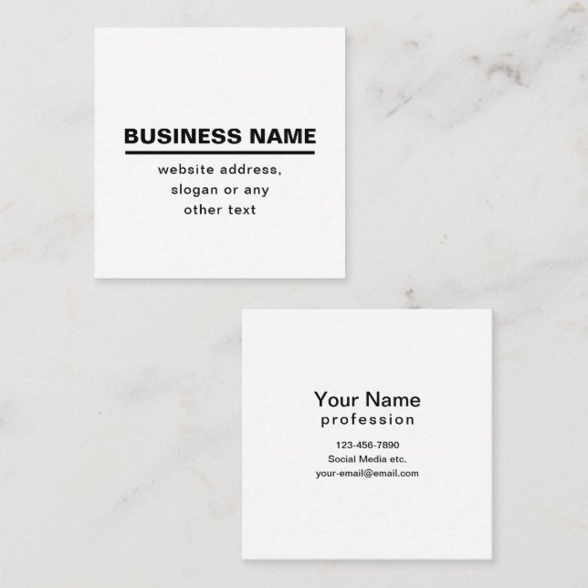 Tarjeta De Visita Cuadrada Plantilla de nombre de negocio moderno en negrita  (Anverso / Reverso)