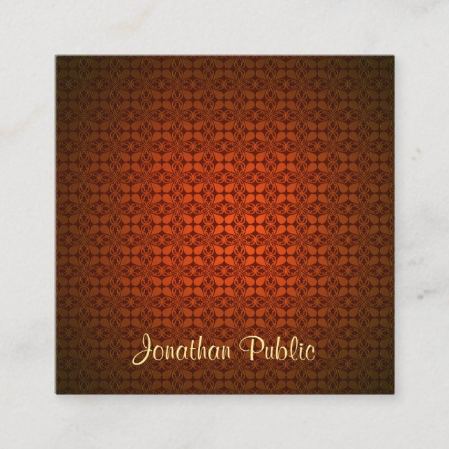 Tarjeta De Visita Cuadrada Plantilla de texto caligrafiada Red Damask Profess (Anverso)