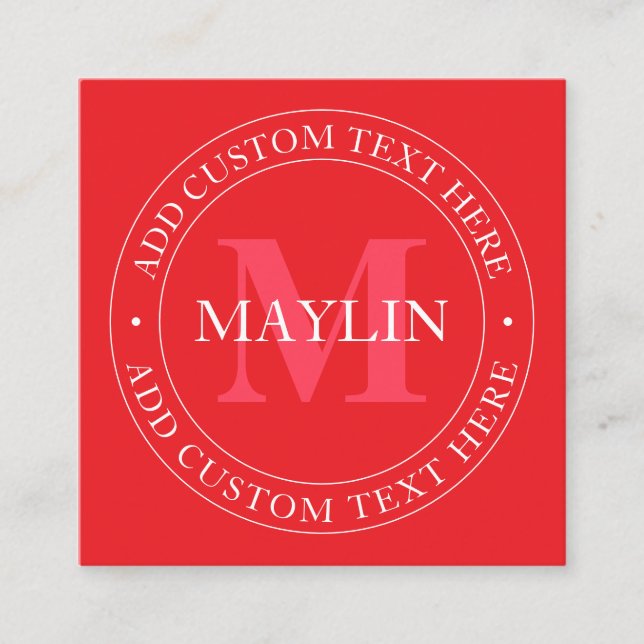 Tarjeta De Visita Cuadrada Plantilla de texto circular elegante blanco rojo e (Anverso)