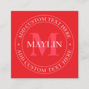Tarjeta De Visita Cuadrada Plantilla de texto circular elegante editable rojo