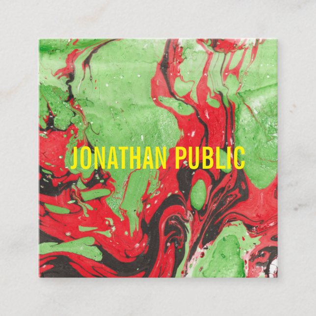 Tarjeta De Visita Cuadrada Plantilla Elegante Moderna De Estilo Rojo Y Verde  (Anverso)