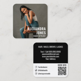 Tarjeta De Visita Cuadrada Plantilla estilo cabello Código Qr negro Medios so