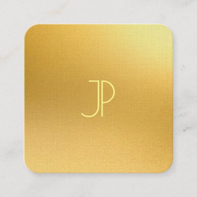 Tarjeta De Visita Cuadrada Plantilla Gold Look Elegant Monogramado Lujoso (Anverso)