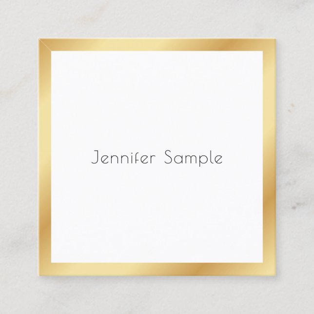Tarjeta De Visita Cuadrada Plantilla Gold White Modern Profesional Elegante (Anverso)