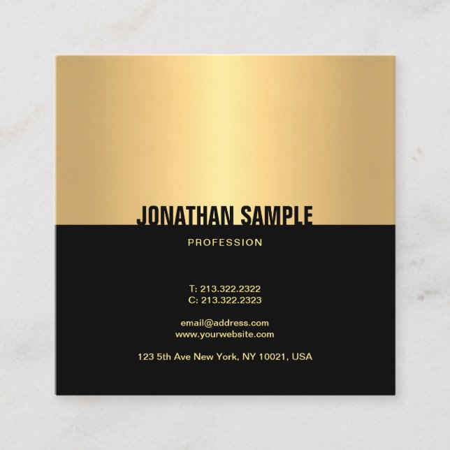 Tarjeta De Visita Cuadrada Plantilla Guay de oro negro de moda elegante moder (Anverso)