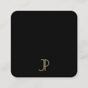 Tarjeta De Visita Cuadrada Plantilla Moderna Elegante Monograma Negro Y Oro