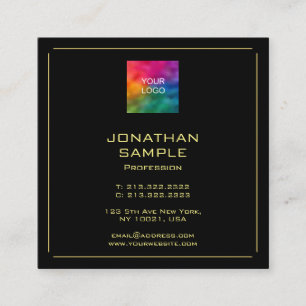 Tarjeta De Visita Cuadrada Plantilla moderna elegante negra y dorada personal