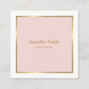 Tarjeta De Visita Cuadrada Plantilla moderna elegante rosa blanco dorado