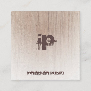 Tarjeta De Visita Cuadrada Plantilla monograma de texto con aspecto de madera