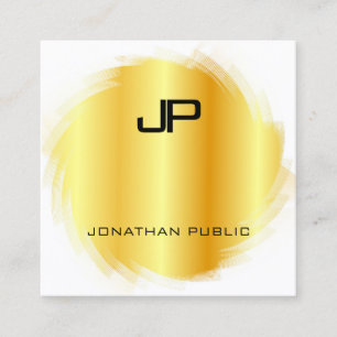 Tarjeta De Visita Cuadrada Plantilla Monogramada Moderna Elegante Faux Gold