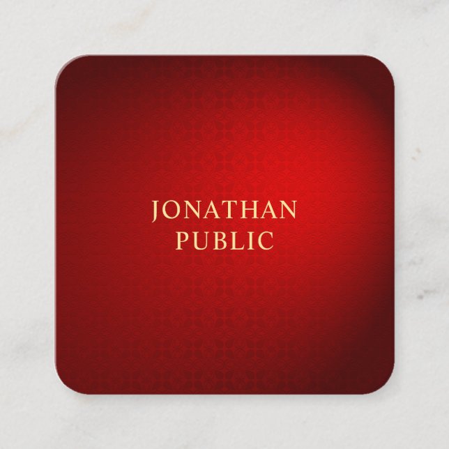 Tarjeta De Visita Cuadrada Plantilla profesional Elegante Red Damask Gold Nam (Anverso)