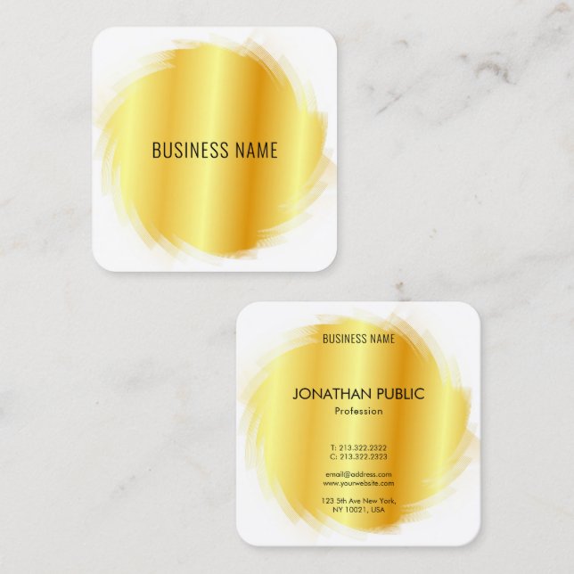 Tarjeta De Visita Cuadrada Plantilla profesional moderna elegante Faux Gold (Anverso / Reverso)