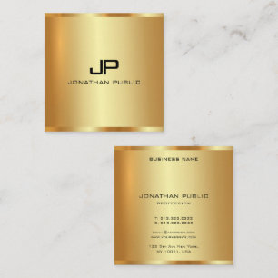 Tarjeta De Visita Cuadrada Plantilla vertical de oro en monograma de acabado 
