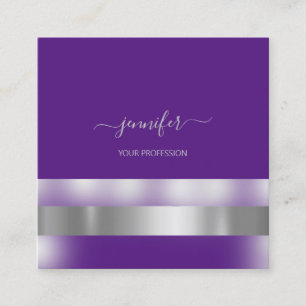 Tarjeta De Visita Cuadrada Plata de Influencia Moderna Gris Purple