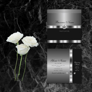 Tarjeta De Visita Cuadrada Plata de lujo y negro con diamantes espumosos