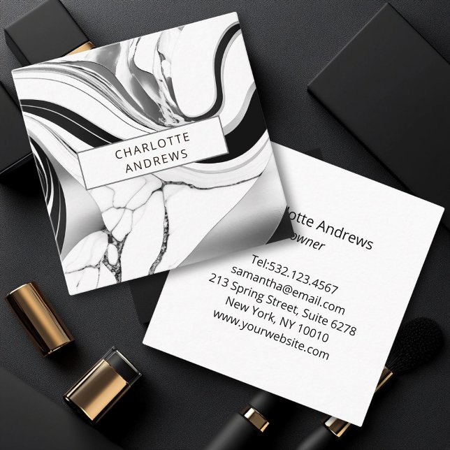 Tarjeta De Visita Cuadrada Plata de mármol moderna (Modern Marble Silver Square Business Card)