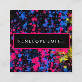 Tarjeta De Visita Cuadrada Plata de pintura rosa azul amarillo negro amarillo