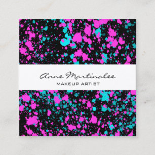 Tarjeta De Visita Cuadrada Plata de pintura rosa y azul en negro 