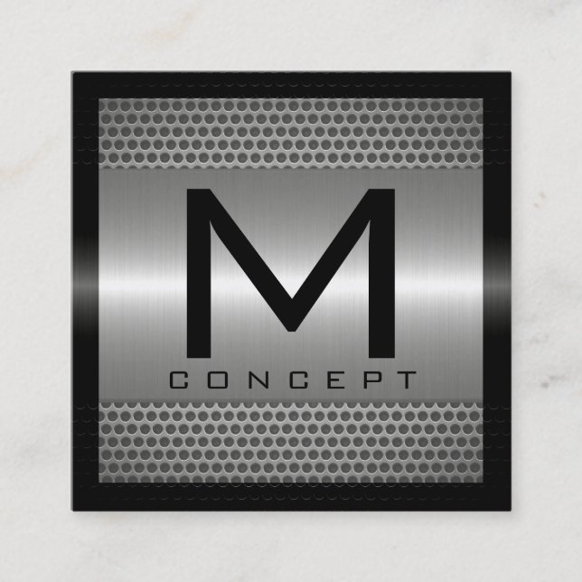 Tarjeta De Visita Cuadrada Plata metalizada moderna elegante del monograma (Anverso)