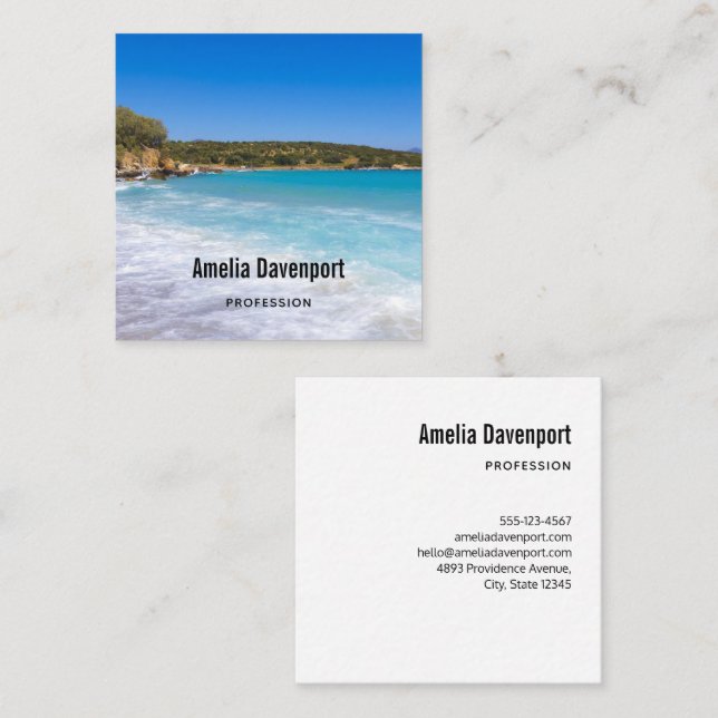 Tarjeta De Visita Cuadrada Playa Exótica Isla Tropical (Anverso / Reverso)